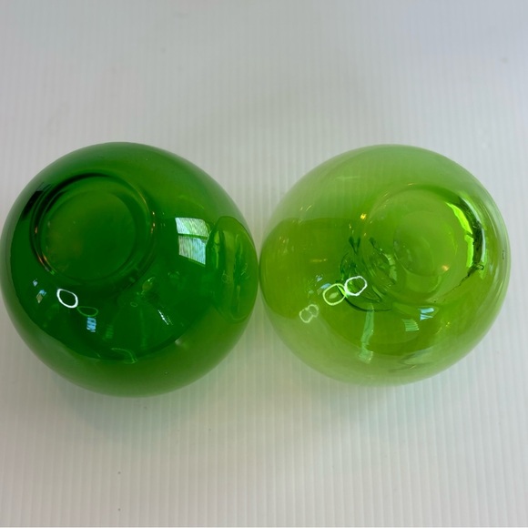 Set Of 2 Vintage Hand Blown Green Art Glass Apple Sculpture Figurine 3.5” - Picture 6 of 9